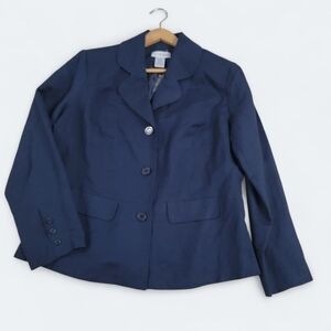 NWOT J.G. Hook Navy Blue Women's Blazer Size 14 W Linen Blend